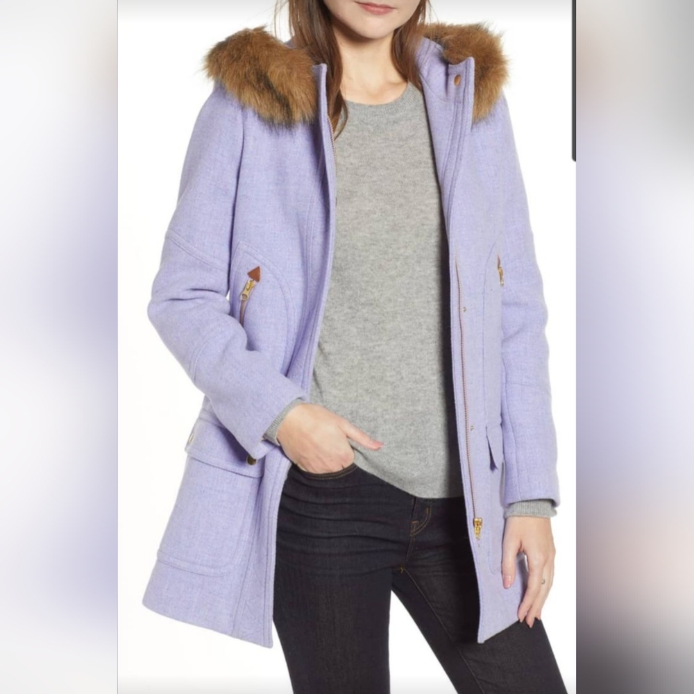 NWOT JCrew Chateau Parka Italian Stadium Cloth Wool Coat Sz 8 HTHR FRNCH PURPLE - Picture 2 of 11
